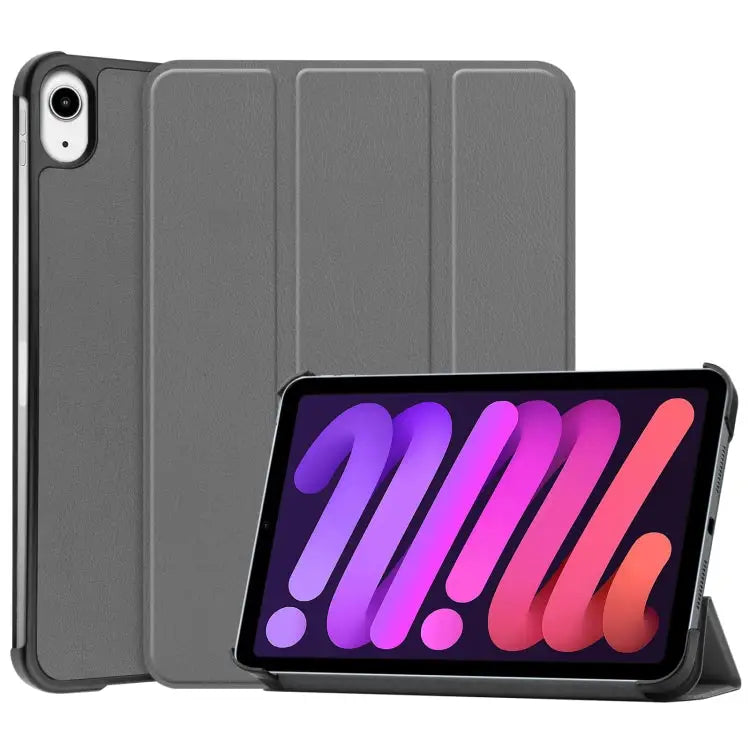 Custer Texture 3-Fold Holder Smart Leather Tablet Case For iPad mini 6 / mini 2024 For iPad mini 6 - For iPad mini 6