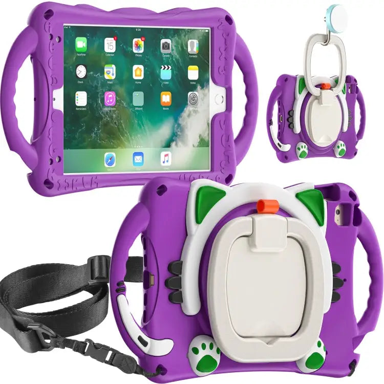 Cute Cat King Kids Shockproof EVA Protective Case with Holder & Shoulder Strap & Handle For iPad mini 2019 / 4 / 3 / 2