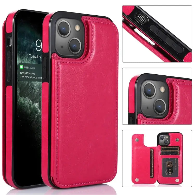 Double Buckle Phone Case For iPhone 14 Plus - For iPhone 14 Plus / Rose Red - Apple Accessories