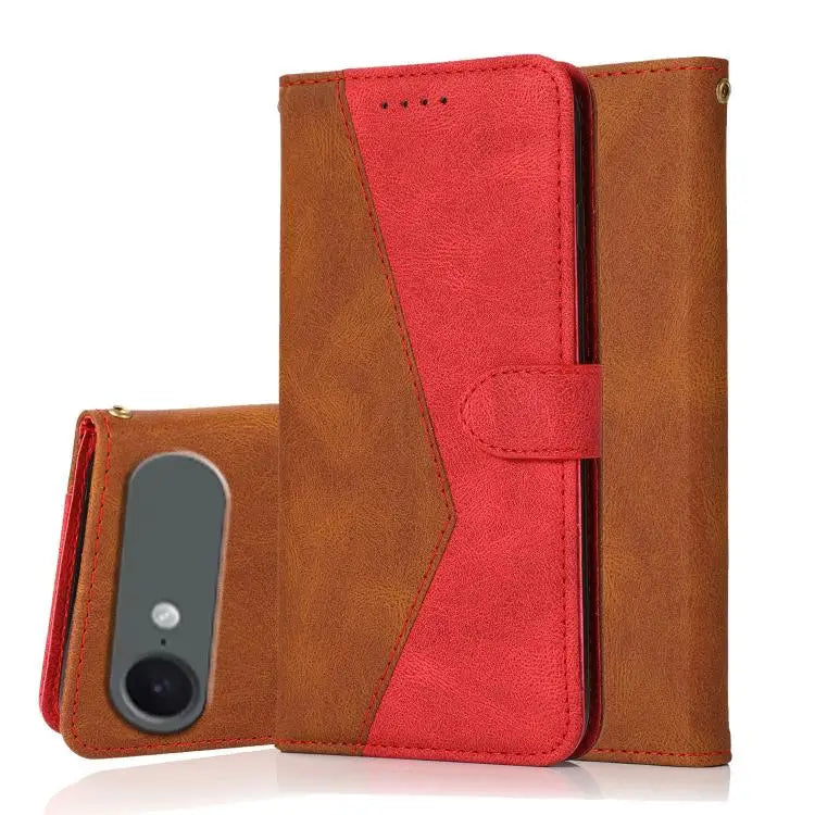Dual-color Stitching Leather Phone Case - For iPhone Air / Brown Red
