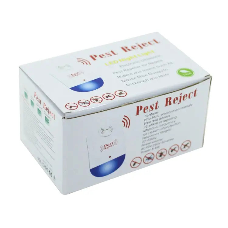 Electronic Ultrasonic Mosquito Rat Pest Control Repeller with LED Light EU Plug AC90V-250V (White + Blue) EU Plug - EU