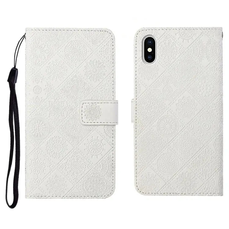 Ethnic Style Embossed Pattern Horizontal Flip Leather Case with Holder & Card Slots & Wallet & Lanyard For iPhone XS