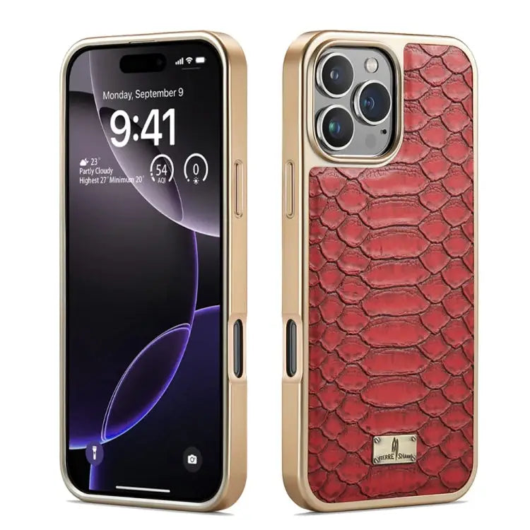 Fierre Shann Python Texture Electroplating PU Phone Case For iPhone 16 Pro Max For iPhone 16 Pro For iPhone 16 Plus
