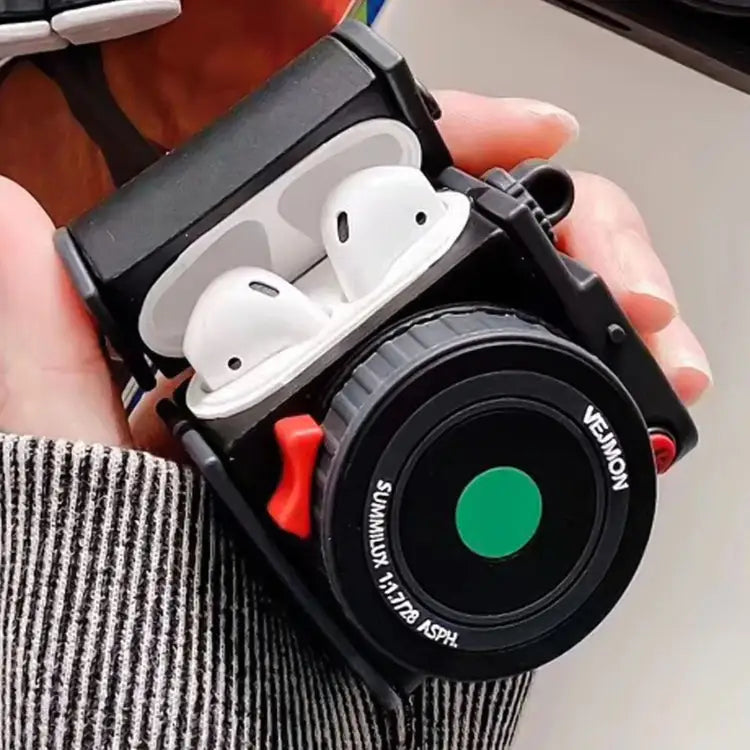 For Apple AirPods 1/2 Gen Instant Camera Style Bluetooth Headphone Protective Case - Black - Apple Accessories