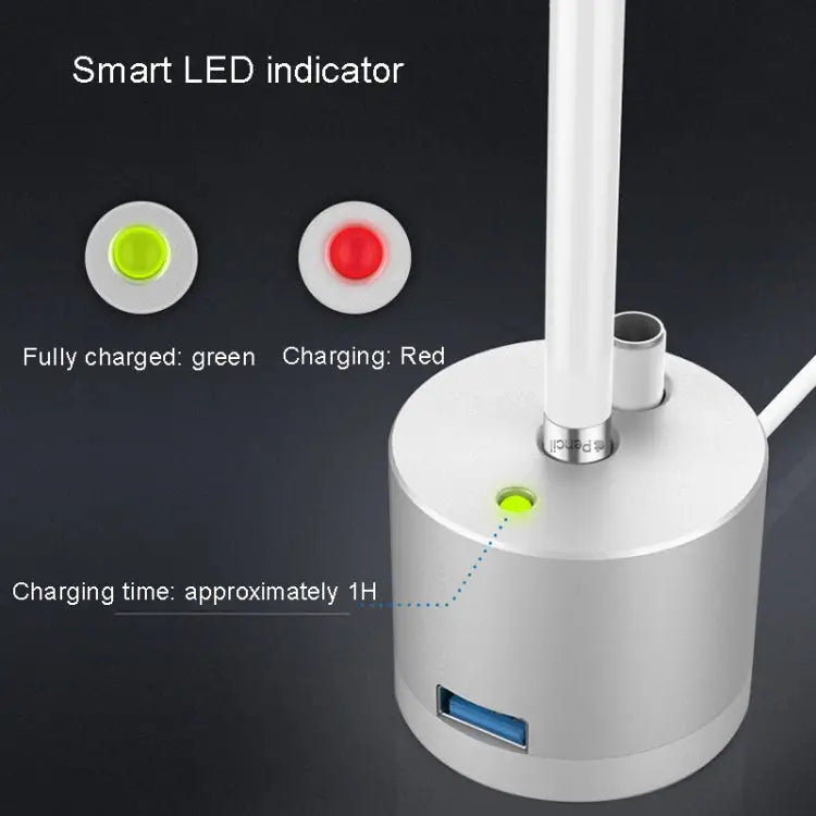 For Apple Pencil 1 USB Charging Adapter Metal Base With LED Indicator A48 Black - A48 Black