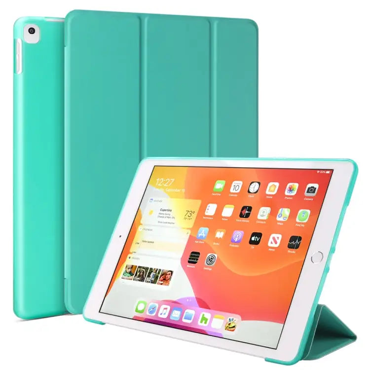 For iPad 10.2 inch 2019 / iPad Pro 10.5 inch Three-folding Surface PU Leather TPU Matte Soft Bottom Case with Holder &