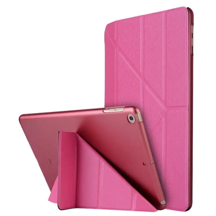 For iPad 10.2 inch Silk Texture Horizontal Deformation Flip Leather Case with Holder - Rose Red - Apple Accessories