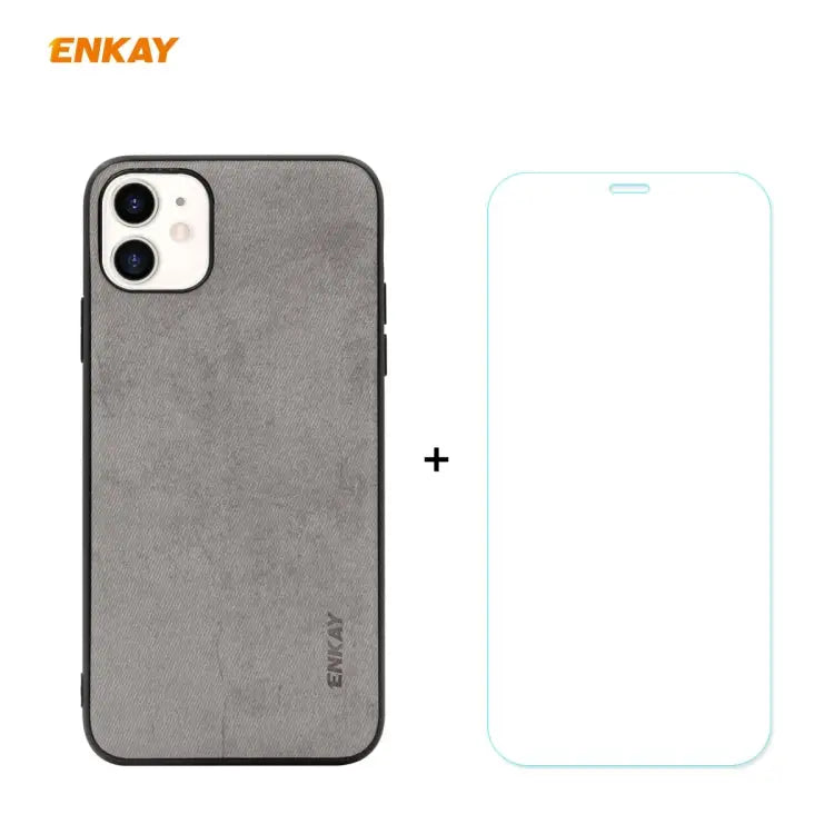For iPhone 11 ENKAY ENK-PC0282 2 in 1 Business Series Fabric Texture PU Leather + TPU Soft Slim Case Cover & 0.26mm 9H