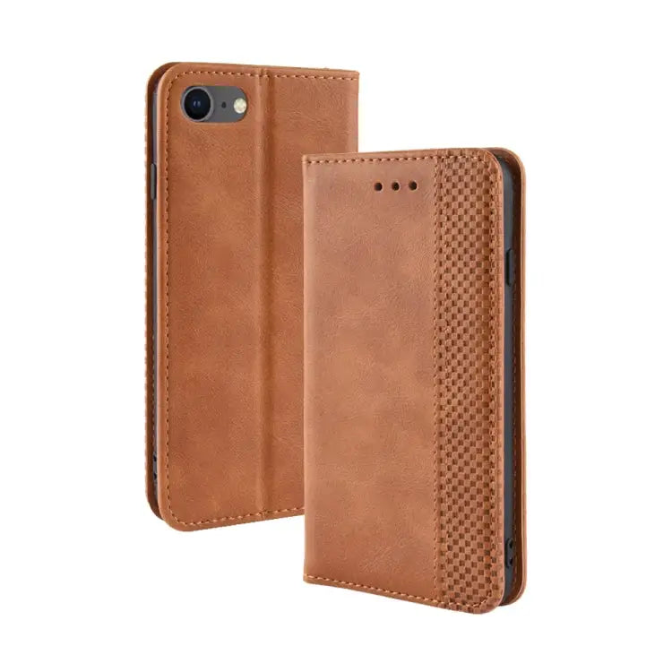 For iPhone SE (2020) Magnetic Buckle Retro Crazy Horse Texture Horizontal Flip Leather Case with Holder & Card Slots &