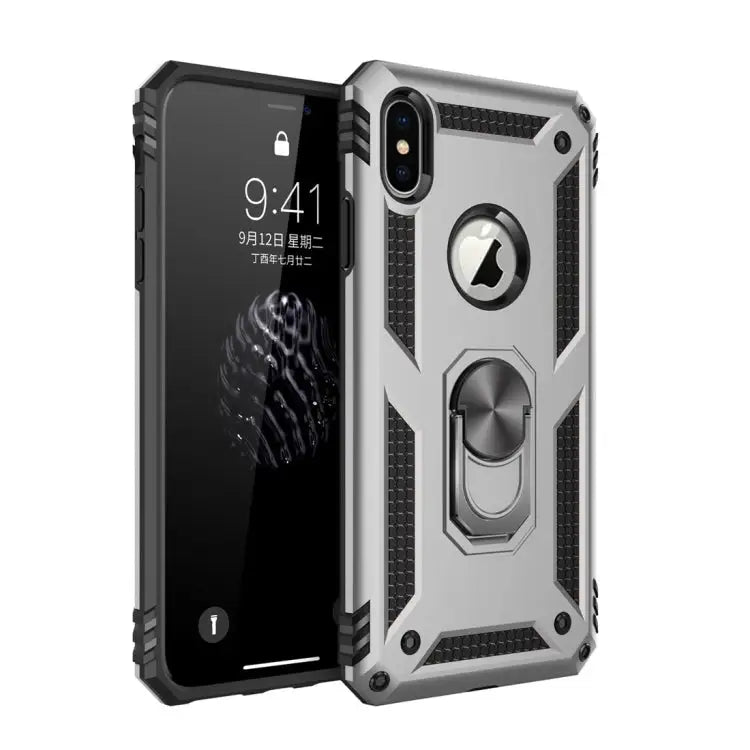 For iPhone XS Max Sergeant Armor Shockproof TPU + PC Protective Case with 360 Degree Rotation Holder - Silver