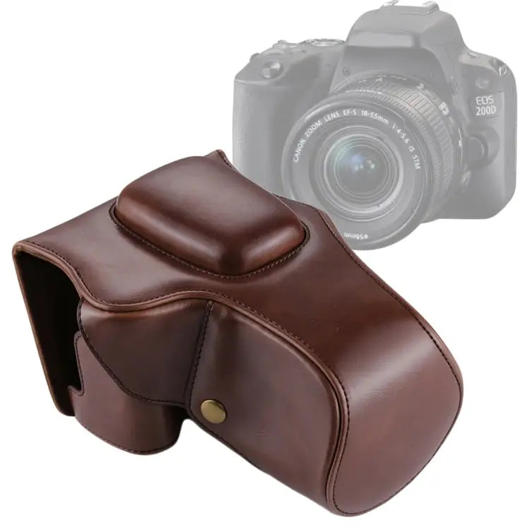 Full Body Camera PU Leather Case Bag for Canon EOS 200D (18-55mm Lens) For EOS 200D - For EOS 200D / Coffee