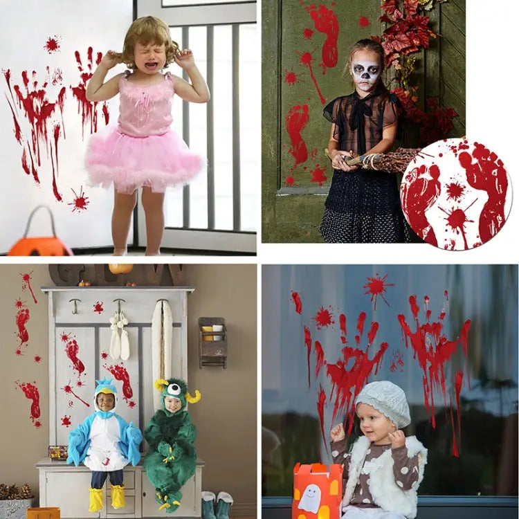 Halloween Decorations PVC Creative Blood Handprints and Footprints Wall Stickers Window Stickers Random Style Delivery
