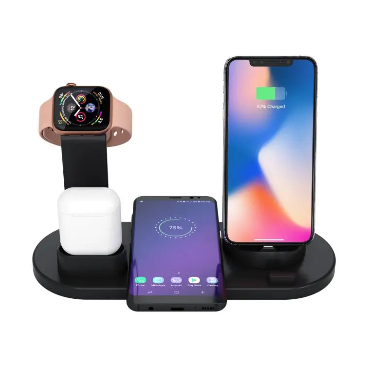 HQ-UD15 Rotatable Wireless Charging Base with Stand for Phones / iWatches / AirPods (Silver) - Black (without wireless