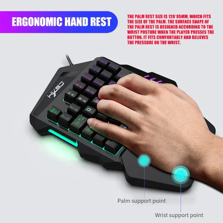 HXSJ V100 Universal One-hand 35-Keys Mechanical Blue Axis Seven-color Backlight Wired Gaming Keyboard Length: 1.6m V100