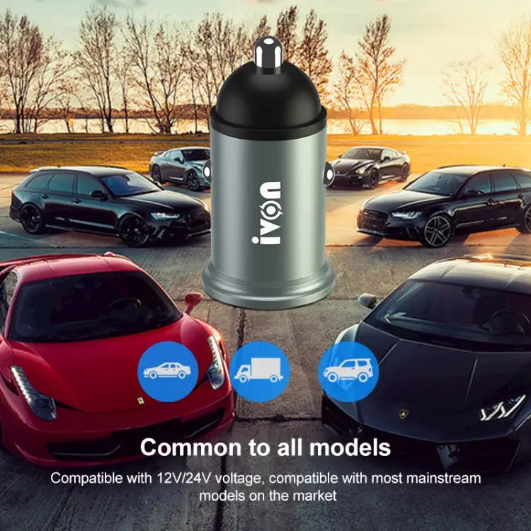 IVON CC37 15W 3.1A Dual USB Mini Car Charger + 1m USB to Micro USB Fast Charge Data Cable Set Micro USB - Micro USB