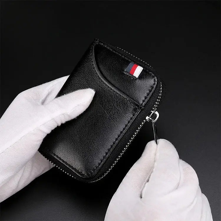 KB155 Antimagnetic RFID Zipper Leather Large-capacity Cards Holder Wallet - Black