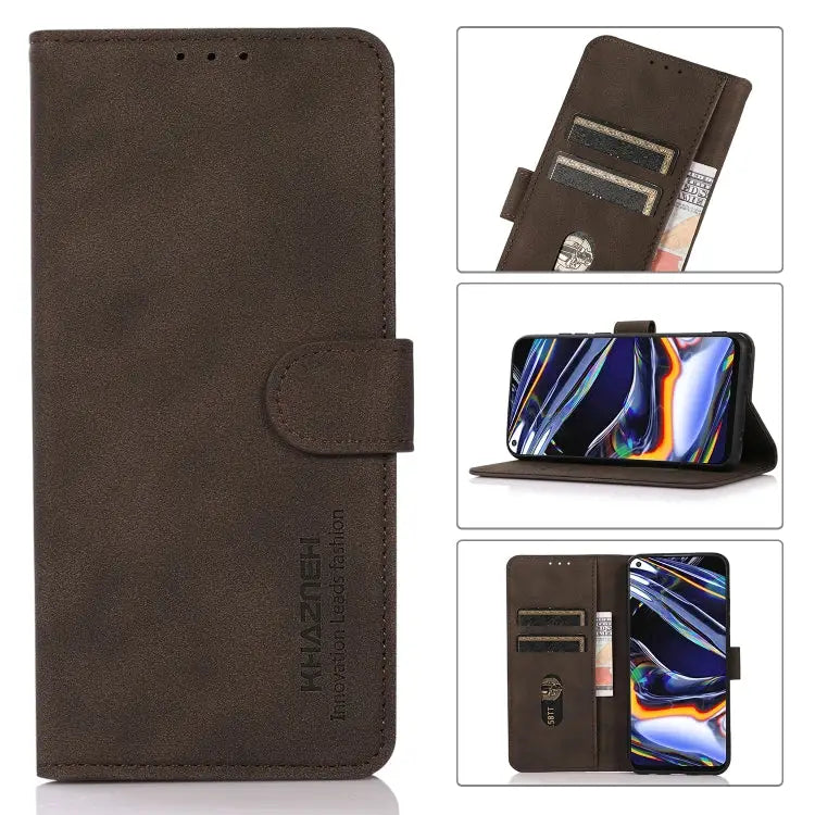 KHAZNEH Matte Texture Leather Phone Case - For iPhone 15 Plus / Brown