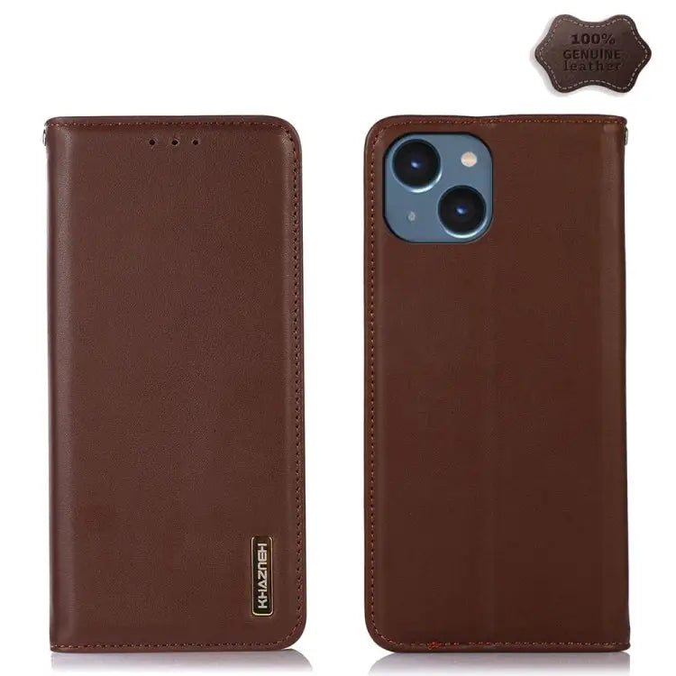 KHAZNEH Nappa Top Layer Cowhide Leather Phone Case For iPhone 15 - For iPhone 15 / Brown