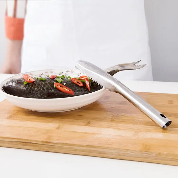 Kitchen Essential Stainless Steel Bidirectional Sawtooth Fish Scraper Fish Scale Planing Knife 22.5x3cm - 22.5x3cm