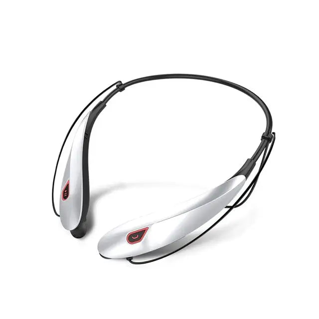 Large Capacity Bettery Handsfree Sport Wireless Bluetooth Stereo Earphones with Mic - White Red