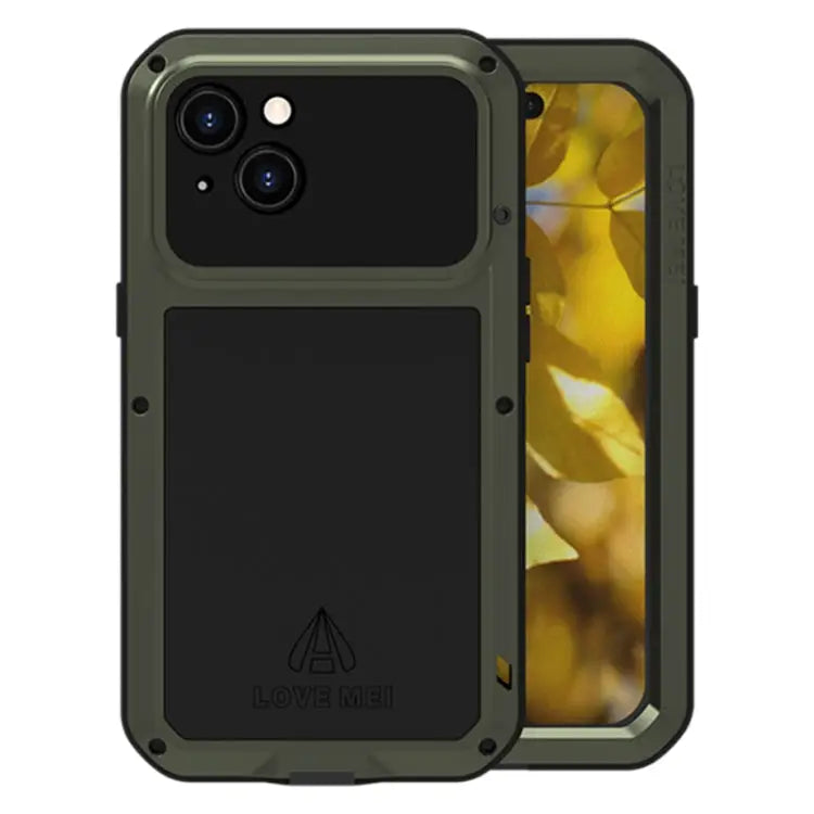 LOVE MEI Metal Shockproof Life Waterproof Dustproof Phone Case - For iPhone 15 / Army Green