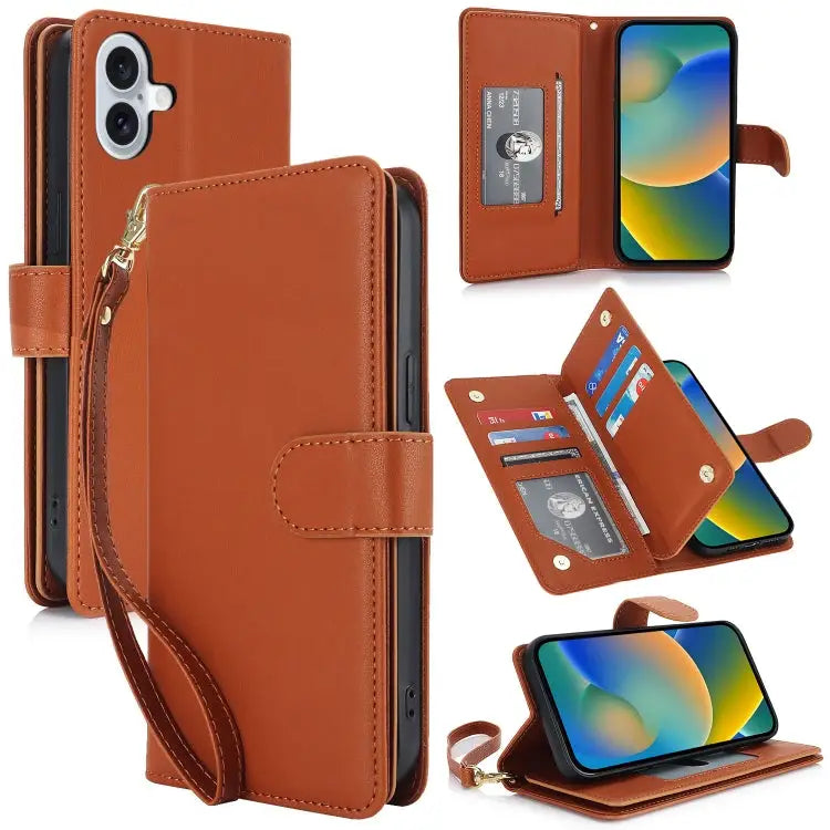 Multi-Card Wallet RFID Leather Phone Case For iPhone 15 Pro For iPhone 15 Plus For iPhone 15 - For iPhone 16 / Brown