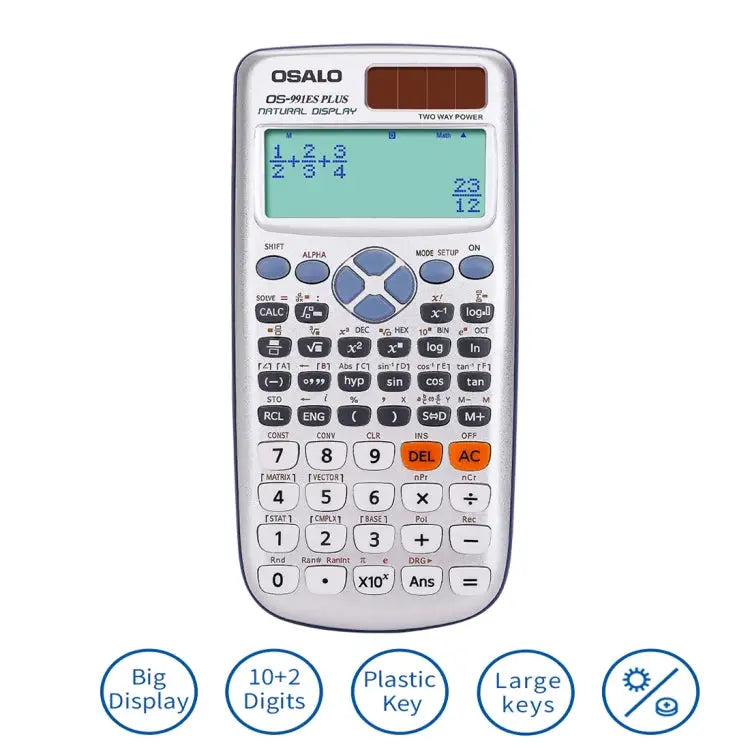OSALO OS-991ES PLUS 10 + 2 Digits Multi-functional Student Function Scientific Calculator Solar Energy Dual Power