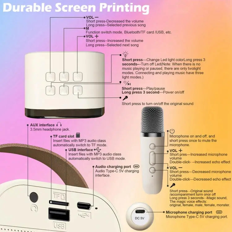 Outdoor Home Portable Wireless Karaoke Sound Cell Phone Integrated Microphone Smart Speaker With Single Mic White