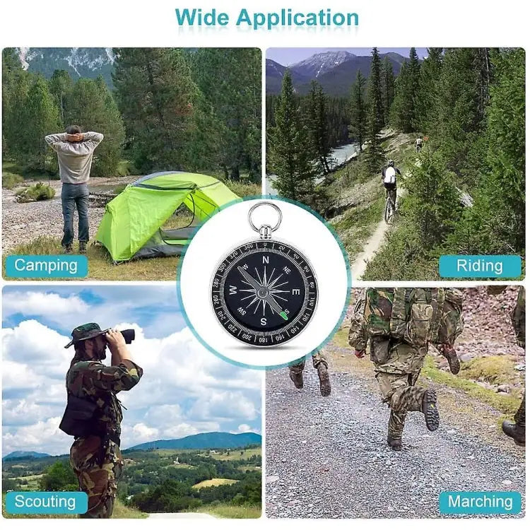 Outdoor Sports Camping Hiking Pointer Guider Aluminum Alloy Compass Hiker Navigation with Keychain Random Color