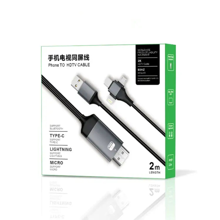 P8J Aluminum 3 in 1 8 Pin + Micro USB + USB-C / Type-C to HDTV Cable Cable Length: 2m 3 in 1 HDMI (Aluminum) - 3 in 1