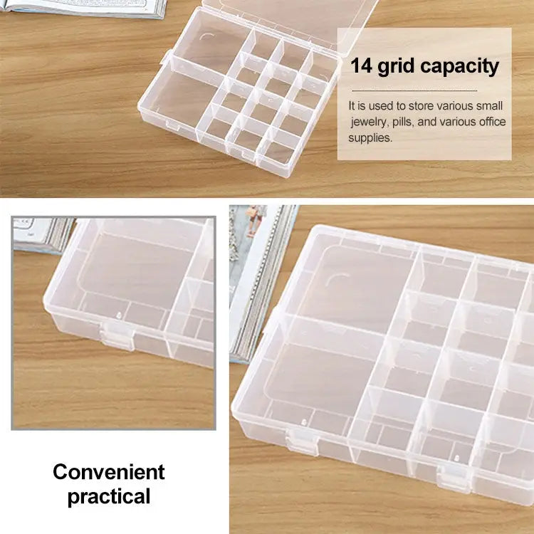 Plastic Organizer Container Storage Box 14 Slots Adjustable Divider Removable Grid Compartment for Jewelry Earring