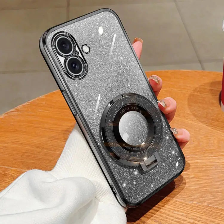 Plated Gradient Glitter Round Holder TPU Phone Case For iPhone 16 Pro Max For iPhone 16 Pro For iPhone 16 Plus