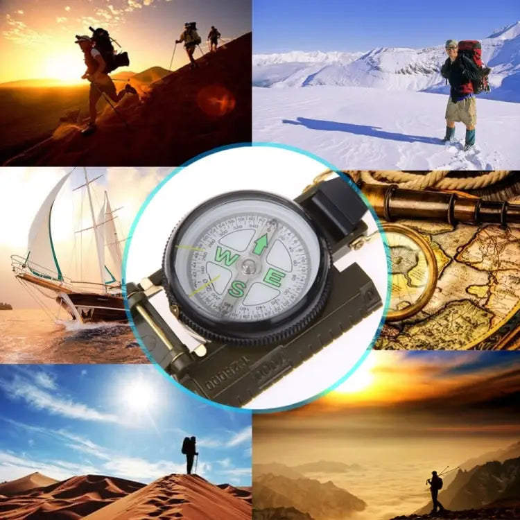 Portable Folding Army Green Lens Compass Multifunction Mini Camping Climbing Outdoor Tool Army Green - Army Green