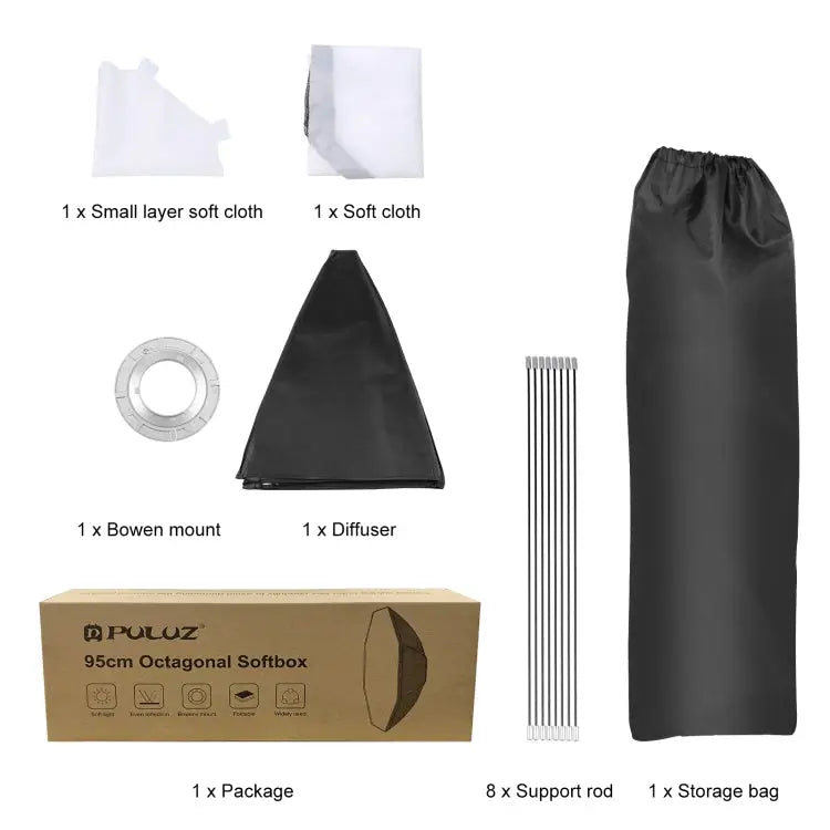 PULUZ 95cm Speedlite Flash Octagon Parabolic Softbox Bowens Mount Diffuser - 95cm Octangle