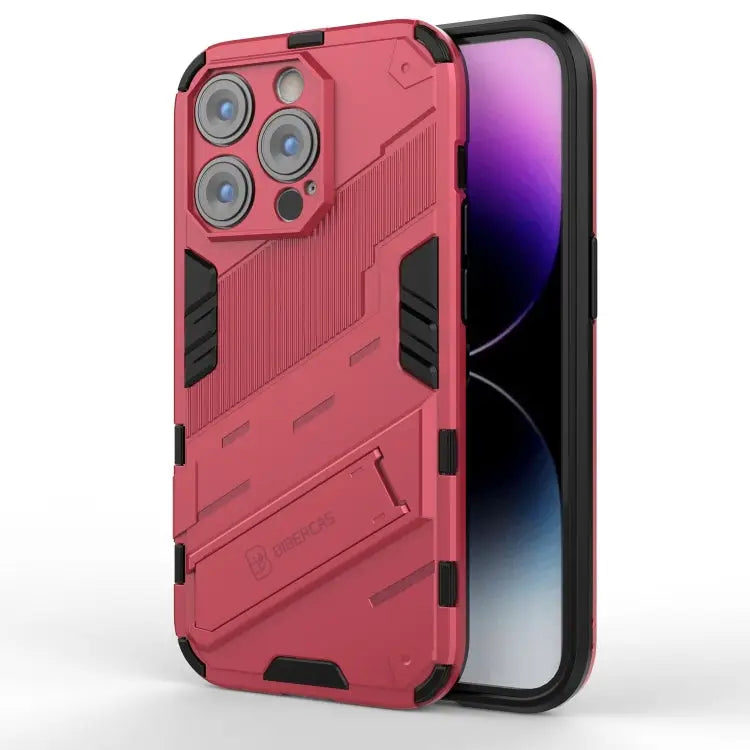 Punk Armor 2 in 1 PC + TPU Phone Case For iPhone 14 Pro Max - For iPhone 14 Pro Max / Light Red - Apple Accessories
