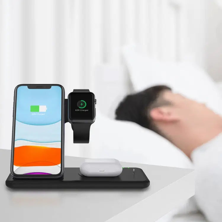 Q20 4 In 1 Wireless Charger Charging Holder Stand Station with Adapter For iPhone / Apple Watch / AirPods Support Dual