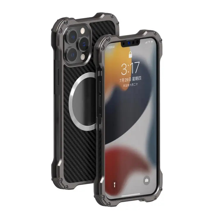 R-JUST RJ51 Hollow Shockproof Metal Protective Case For iPhone 13 mini For iPhone 13 For iPhone 13 Pro For iPhone 13