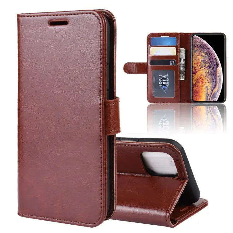 R64 Texture Single Fold Horizontal Flip Leather Case for iPhone XI MAX with Holder & Card Slots & Wallet - Brown