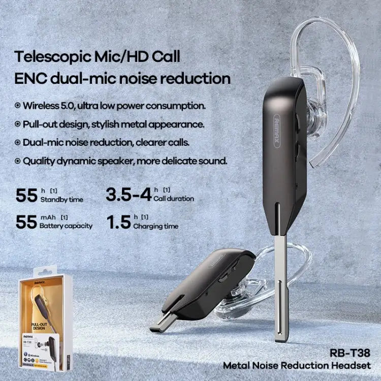 Remax RB-T38 Bluetooth 5.0 Wireless Metal Noise Reduction Bluetooth Earphone - Apple Accessories