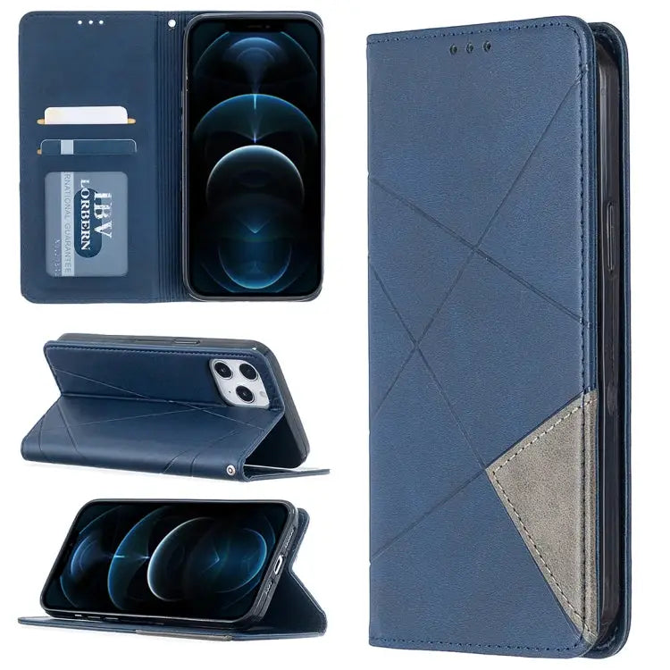 Rhombus Texture Horizontal Flip Magnetic Leather Case with Holder & Card Slots For iPhone 12 Pro Max - For iPhone 12