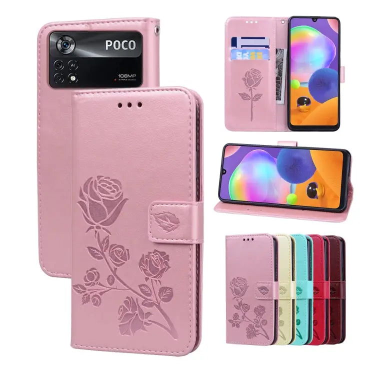 Rose Embossed Flip PU Leather Phone Case For Xiaomi Poco M4 Pro 4G For Xiaomi Poco X4 Pro 5G - For Xiaomi Poco X4 Pro