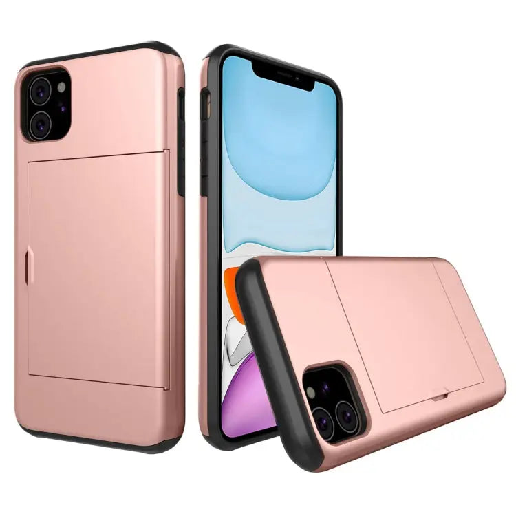 Shockproof Rugged Armor Protective Case with Card Slot - For iPhone 11 / Rose Gold