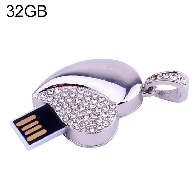 Silver Heart Shaped Diamond Jewelry USB Flash Disk Special for Valentines Day Gifts 2GB 4GB 8GB 16GB 32GB - 32GB