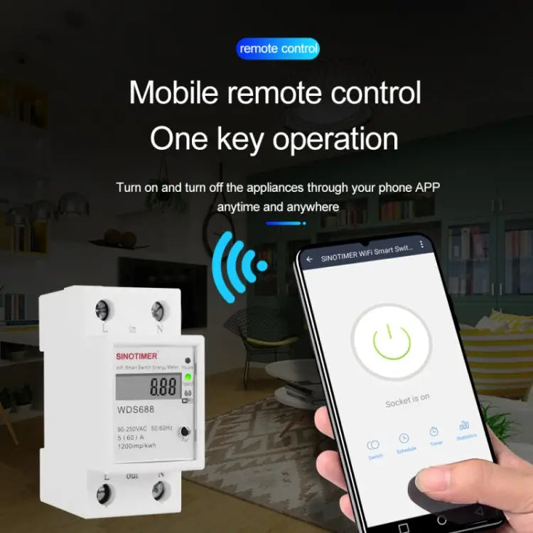 SINOTIMER WDS688 Smart WiFi Single-Phase Power Meter Mobile APP Home Rail Meter 5-60A 230V WDS688 - WDS688