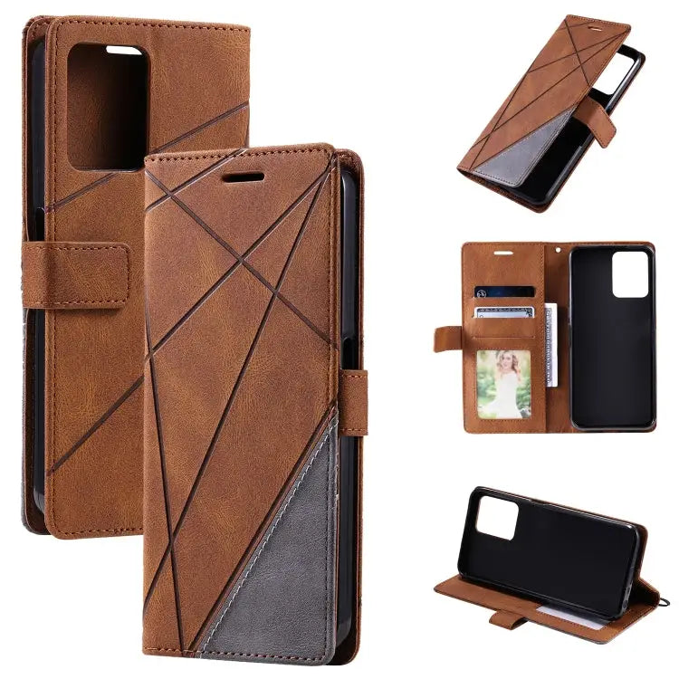 Skin Feel Splicing Leather Phone Case For Samsung Galaxy A23 4G For Realme C21Y For Realme C31 For Realme C35