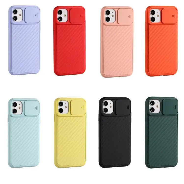 Sliding Camera Cover Design Twill Anti-Slip TPU Case - For iPhone 12 Pro Max / Pink