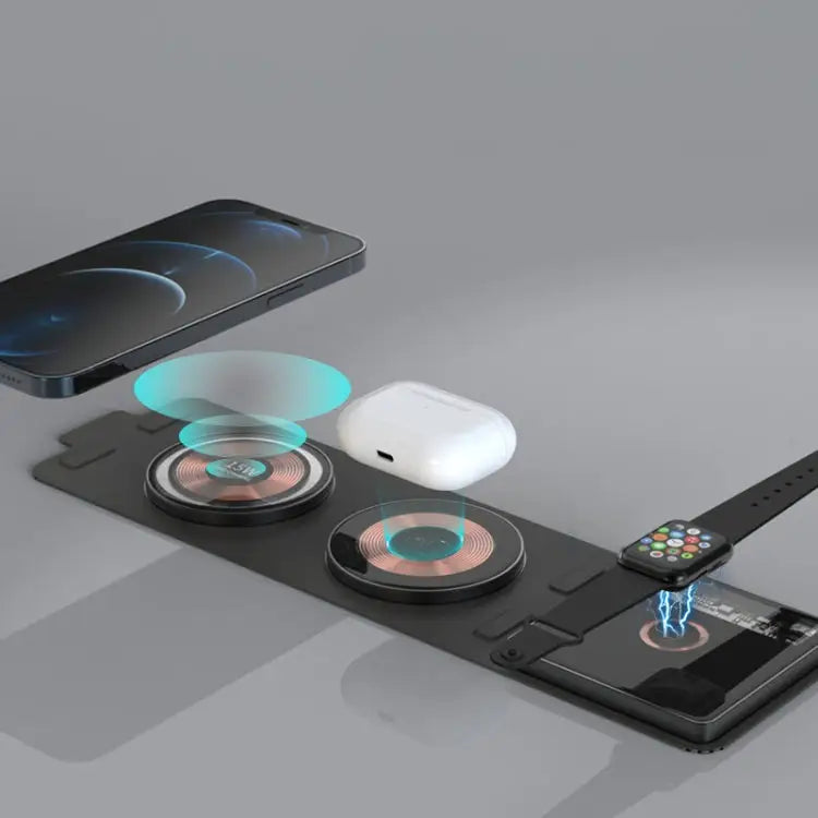 T01 15W 3 in 1 Wireless Charger Foldable Clear Glass Portable Fast Charger - T01