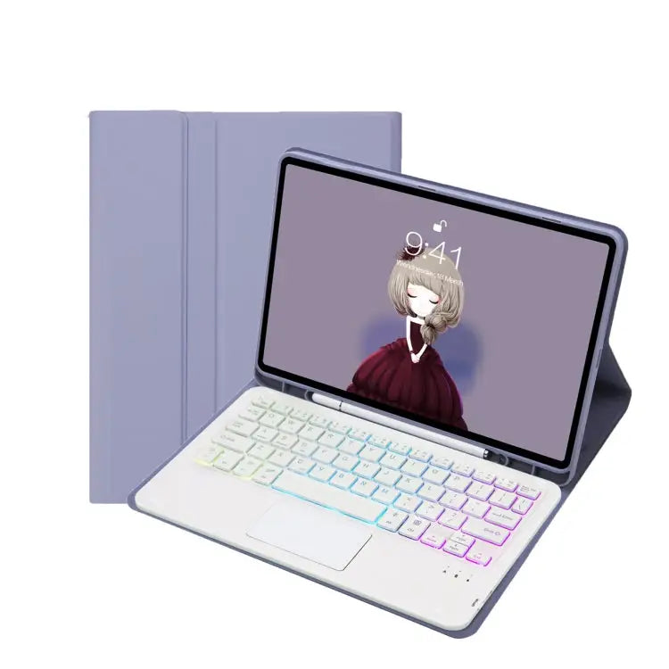 T07B-AS Skin Feel Pen Slot Touch Pad Bluetooth Keyboard Leather Tablet Case For iPad 9.7 2018&2017 / Pro 9.7 / Air 2