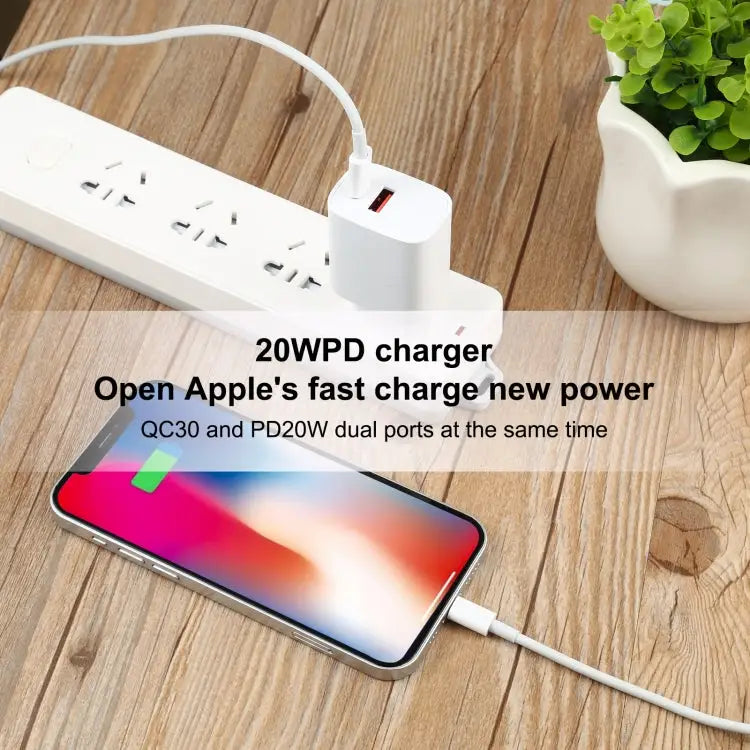 T087 20W USB-C / Type-C + USB Ports Fast Charging Travel Charger EU Plug - EU Plug