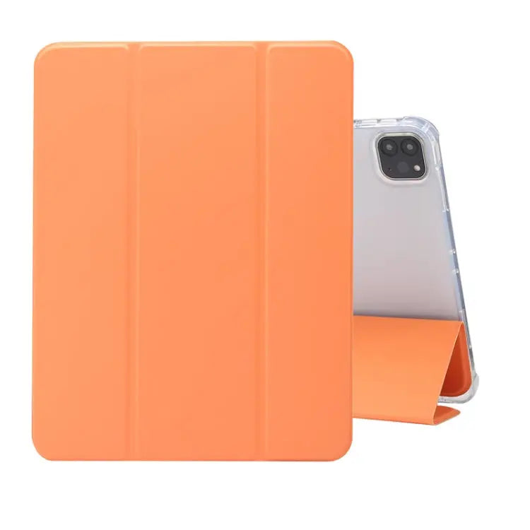 Three-folding Electric Pressed Skin Texture Horizontal Flip Shockproof Transparent TPU + PU Leather Case with Holder &